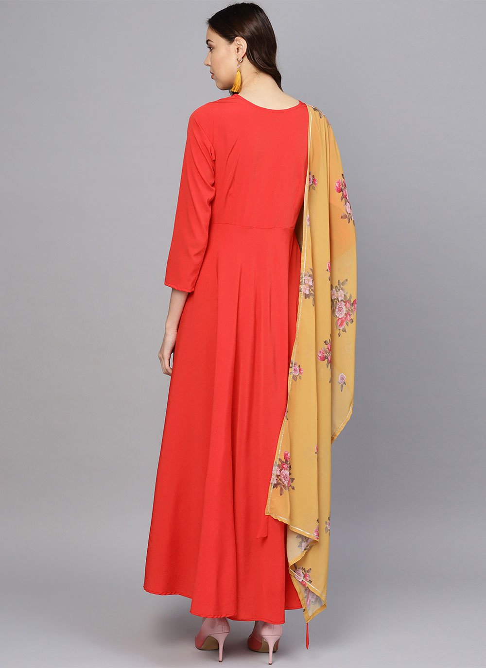 Gown Crepe Silk Orange Plain Gown