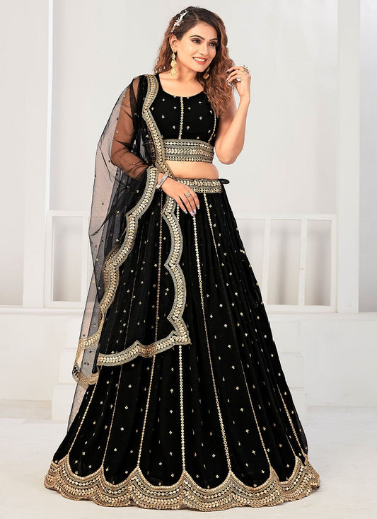 Lehenga Choli Georgette Viscose Black Embroidered Lehenga Choli