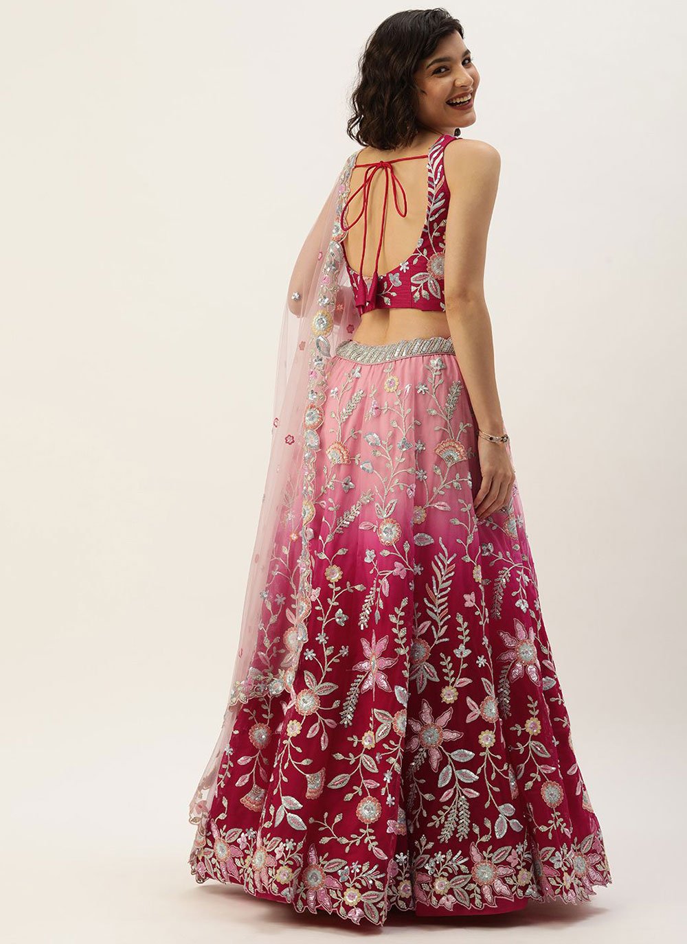 Lehenga Choli Silk Hot Pink Pink Embroidered Lehenga Choli