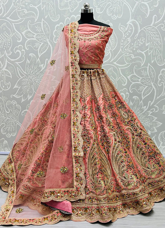 Lehenga Choli Velvet Peach Diamond Lehenga Choli