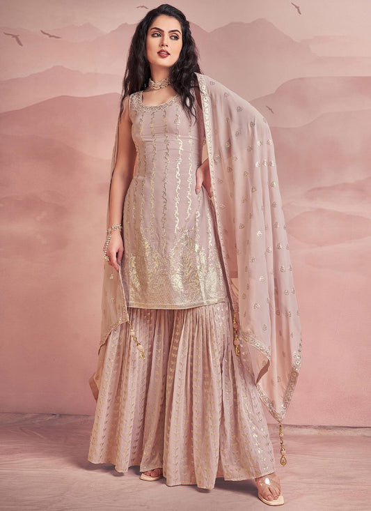 Salwar Suit Georgette Peach Sequins Salwar Kameez