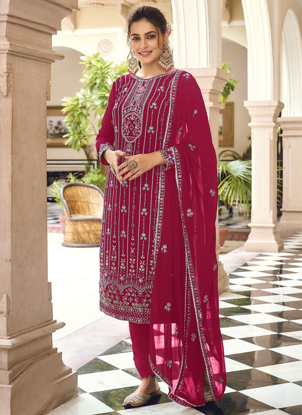 Salwar Suit Georgette Rani Embroidered Salwar Kameez