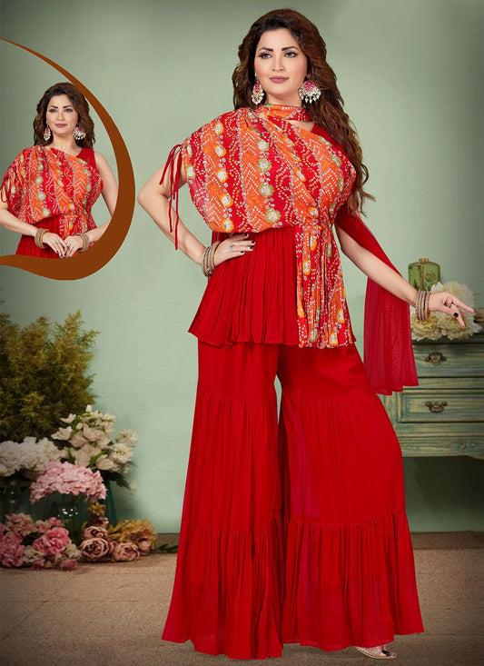 Salwar Suit Georgette Red Print Salwar Kameez