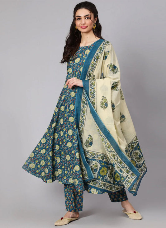 Salwar Suit Cotton Blue Print Salwar Kameez