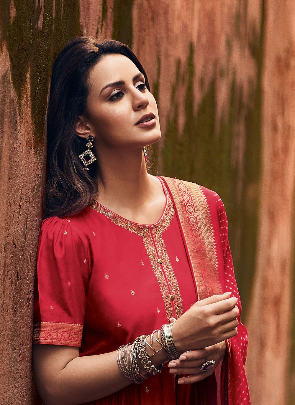 Salwar Suit Muslin Red Embroidered Salwar Kameez