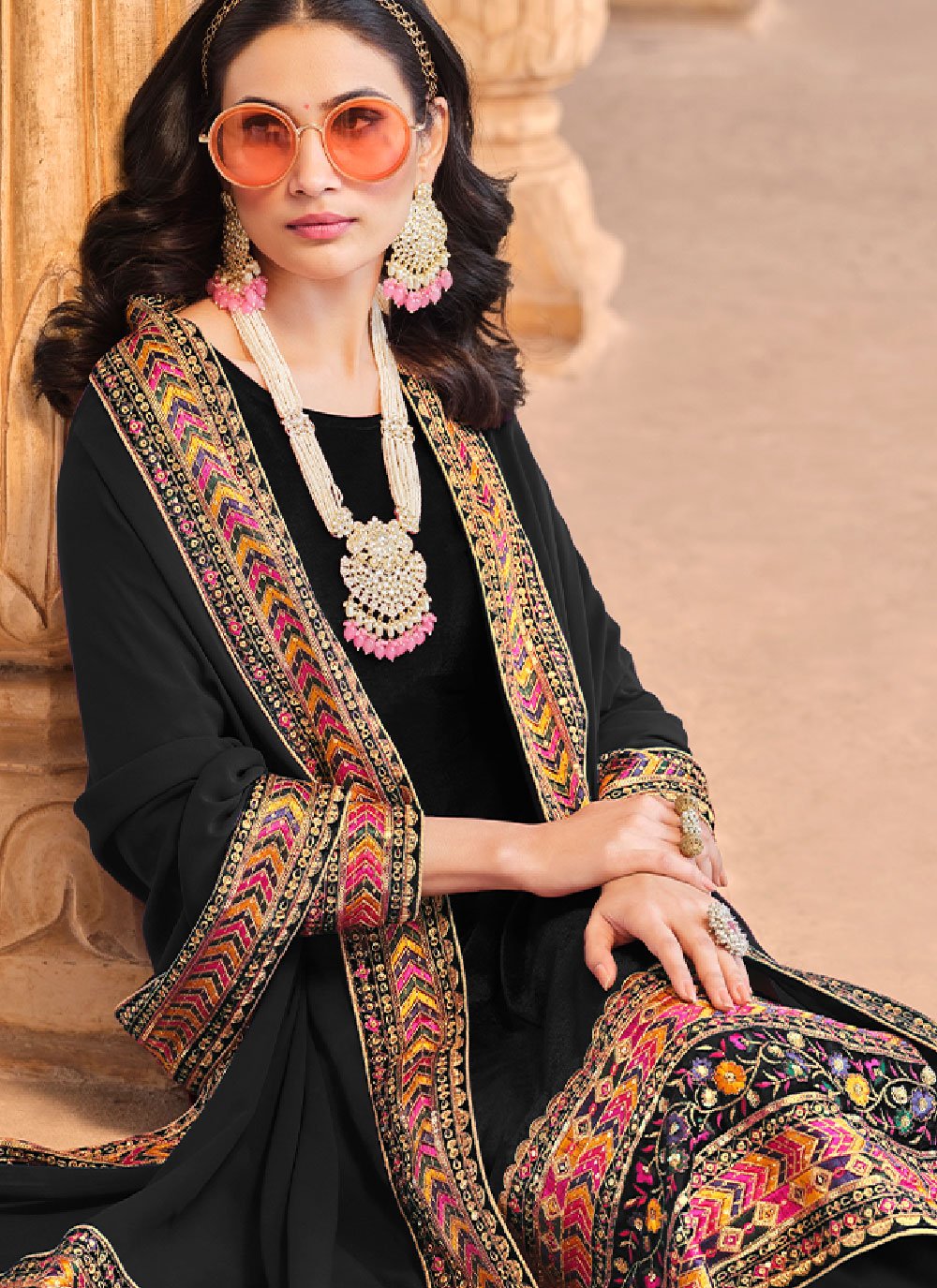 Salwar Suit Velvet Black Embroidered Salwar Kameez