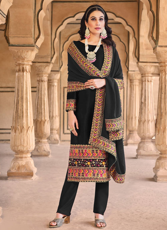 Salwar Suit Velvet Black Embroidered Salwar Kameez