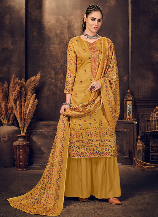 Salwar Suit Cotton Muslin Mustard Digital Print Salwar Kameez