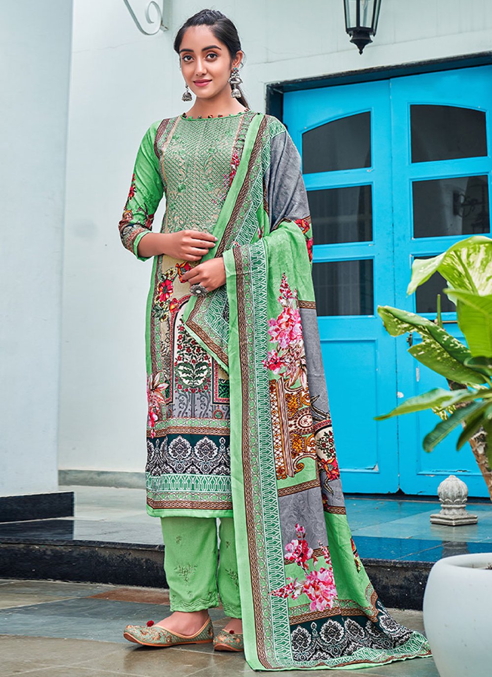 Trendy Suit Pashmina Sea Green Digital Print Salwar Kameez