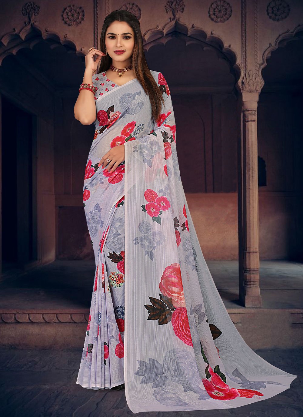 Trendy Saree Georgette Blue Digital Print Saree