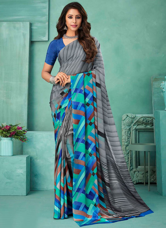 Trendy Saree Crepe Silk Multi Colour Print Saree
