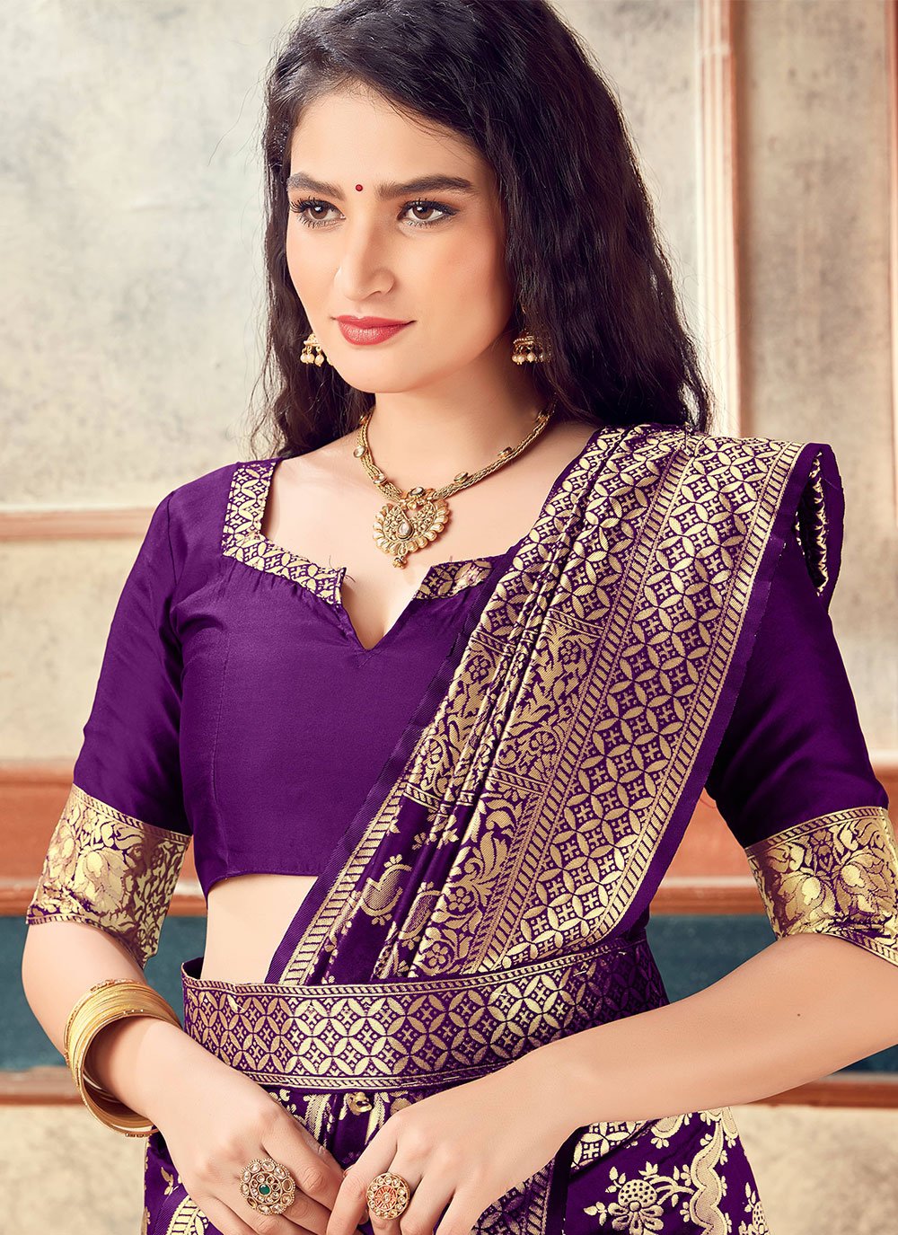 Trendy Saree Silk Purple Weaving Saree