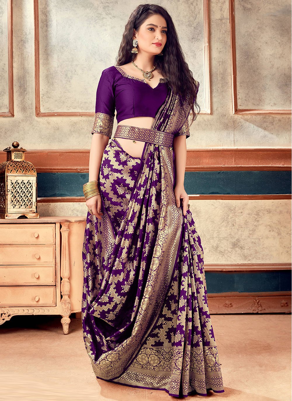 Trendy Saree Silk Purple Weaving Saree