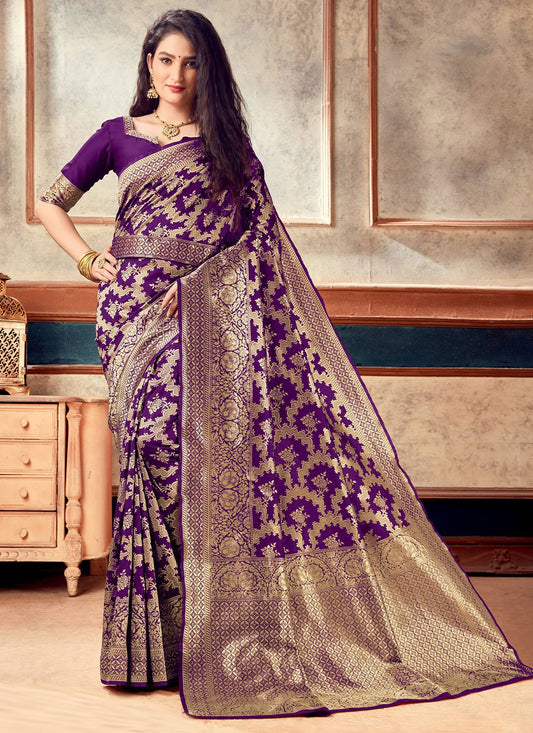 Trendy Saree Silk Purple Weaving Saree