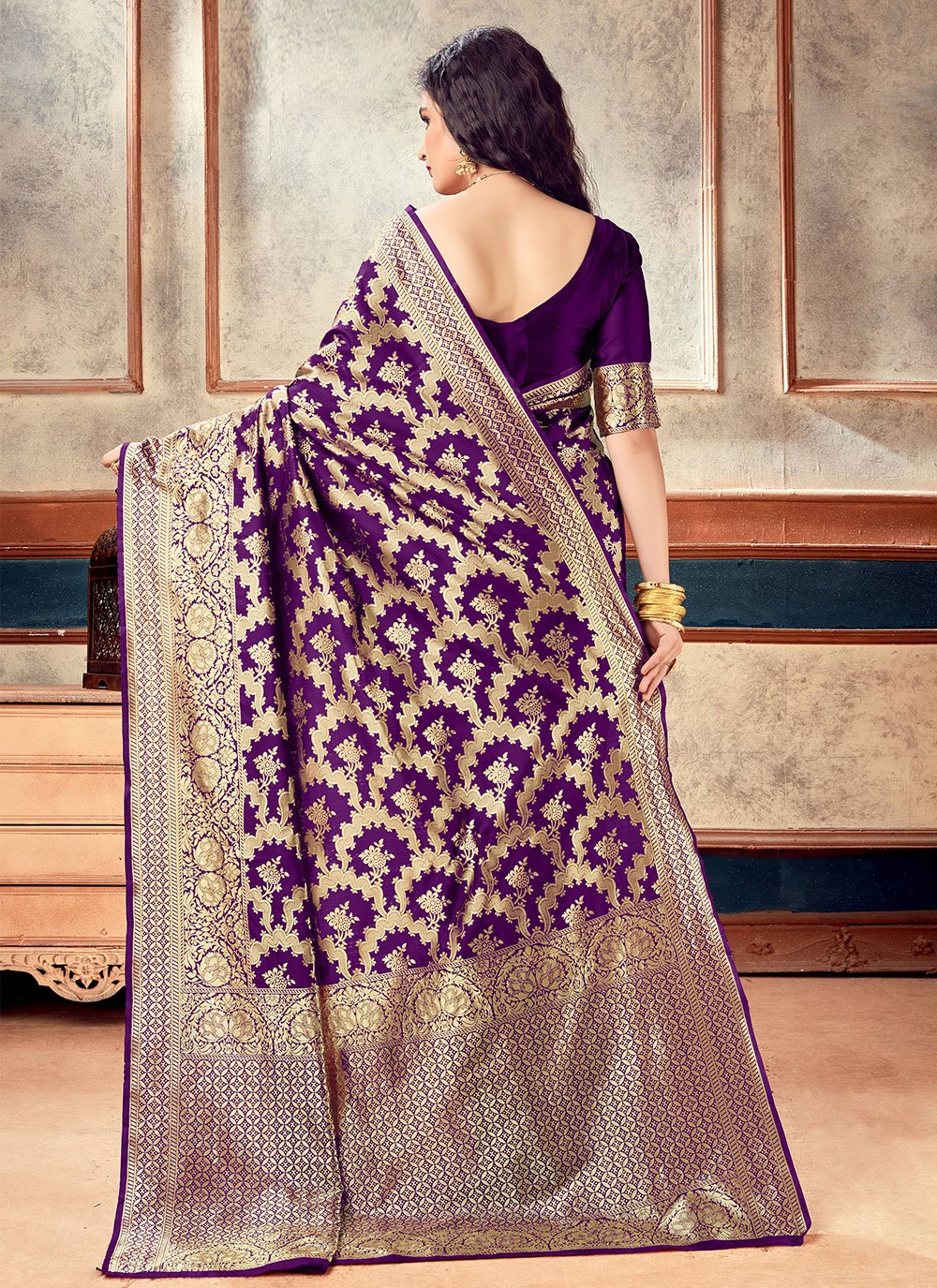 Trendy Saree Silk Purple Weaving Saree