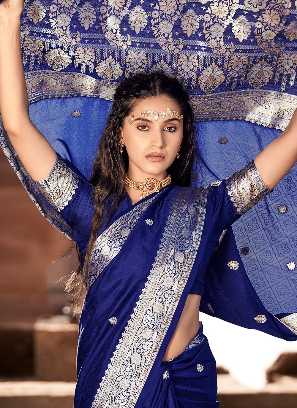 Trendy Saree Satin Silk Blue Weaving Saree