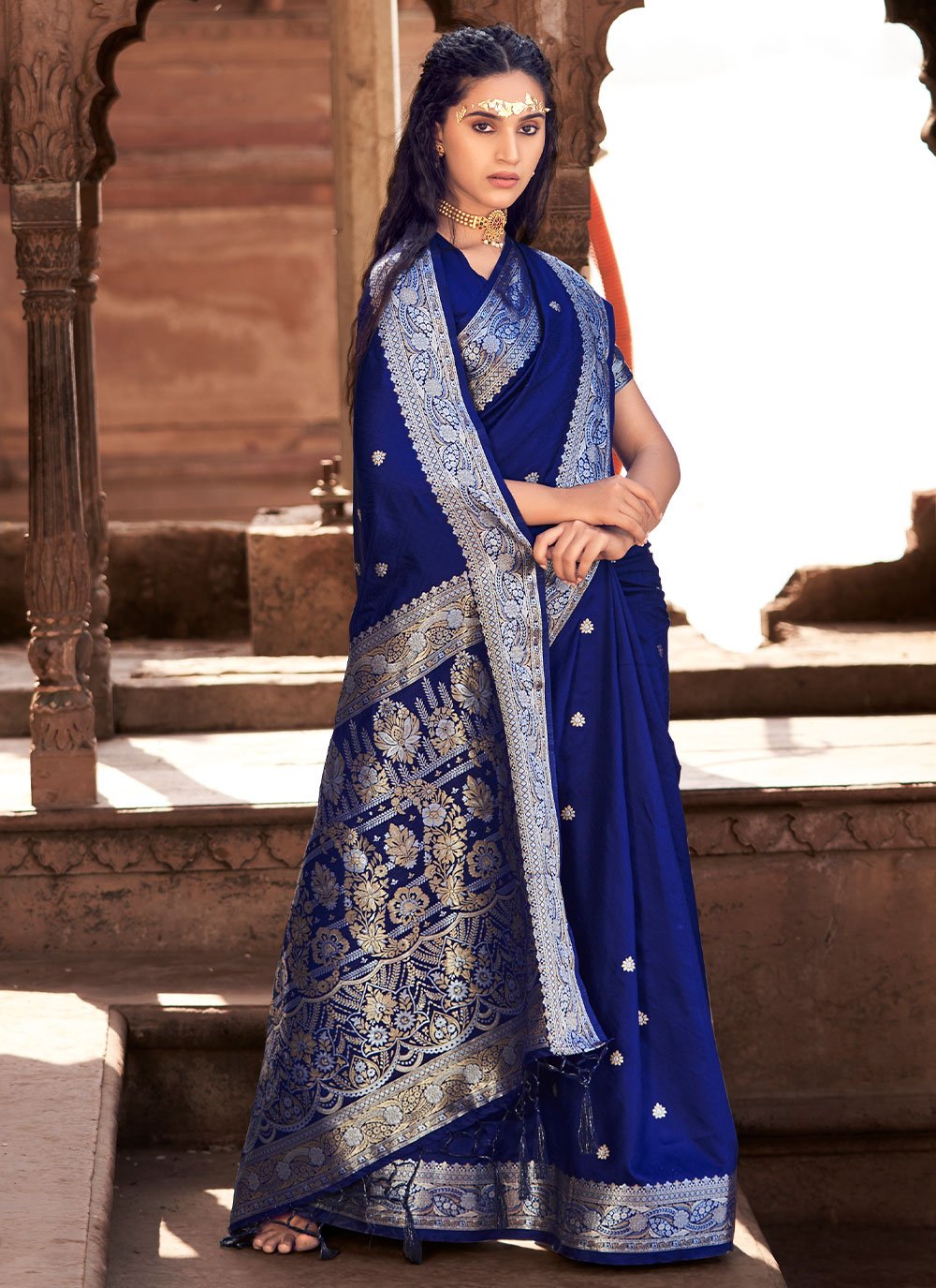 Trendy Saree Satin Silk Blue Weaving Saree