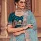 Trendy Saree Organza Aqua Blue Crystals Saree