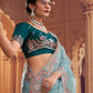 Trendy Saree Organza Aqua Blue Crystals Saree