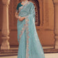 Trendy Saree Organza Aqua Blue Crystals Saree