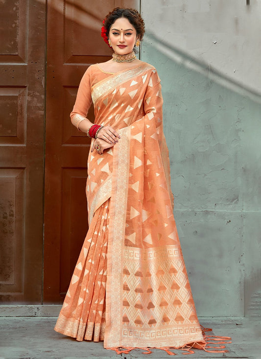 Trendy Saree Cotton Peach Embroidered Saree