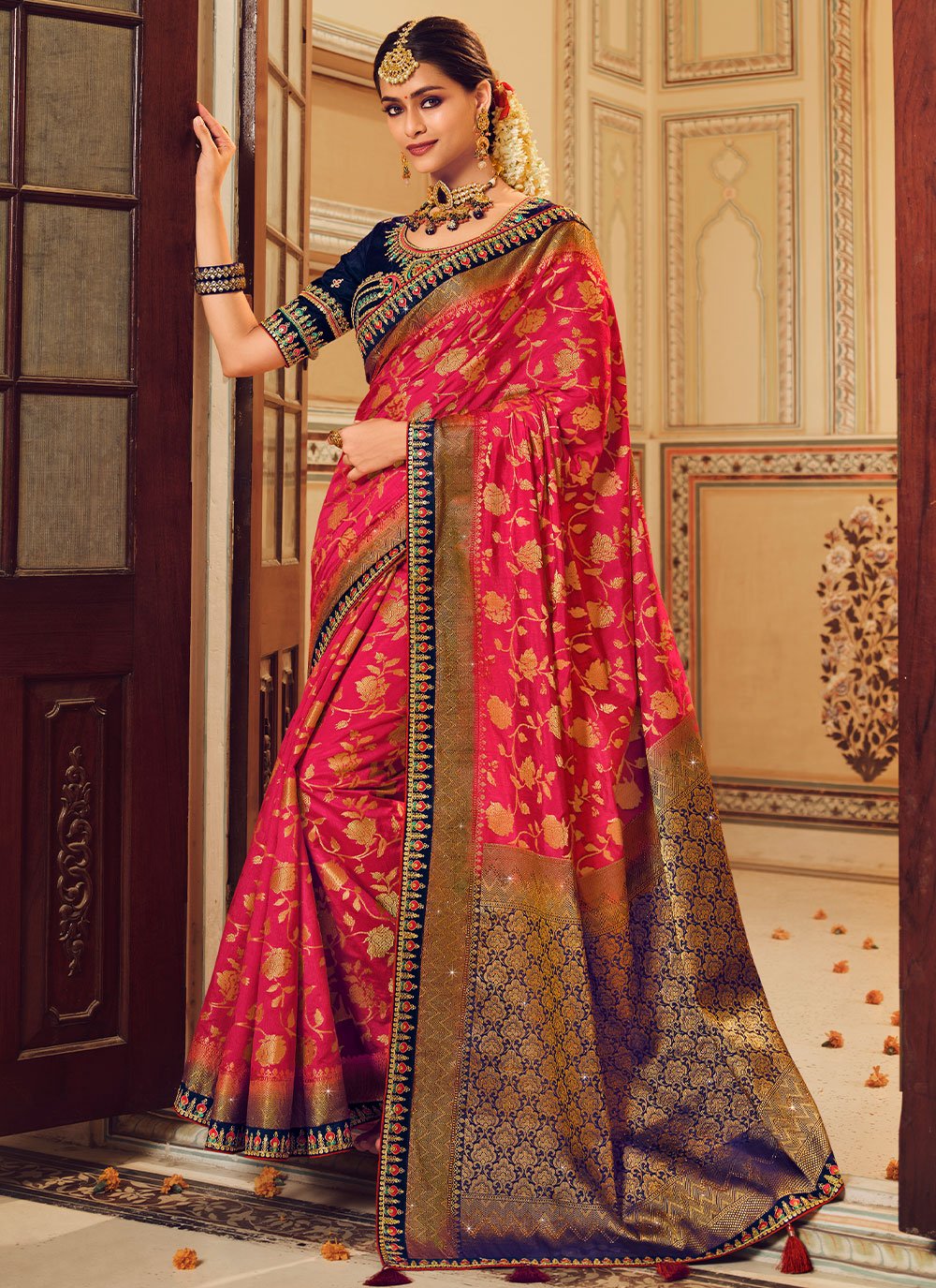 Trendy Saree Fancy Fabric Rani Embroidered Saree