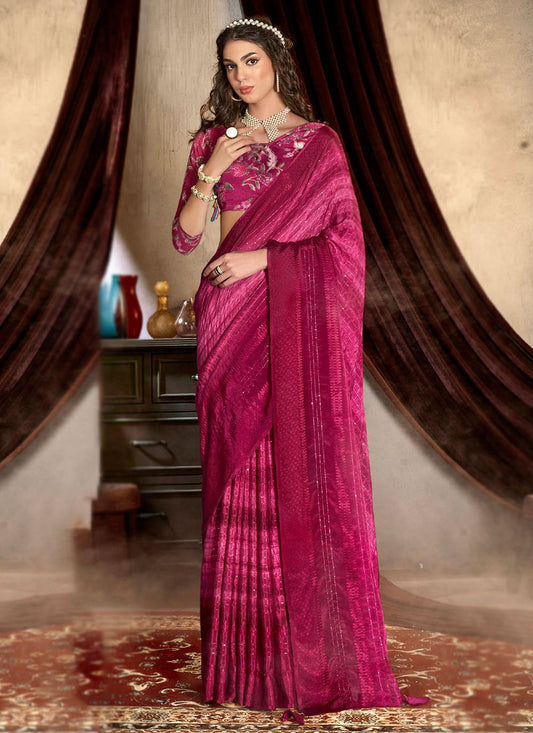 Trendy Saree Chinon Rani Print Saree