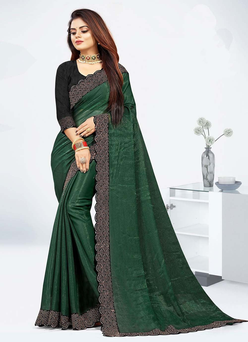 Trendy Saree Georgette Green Lace Saree