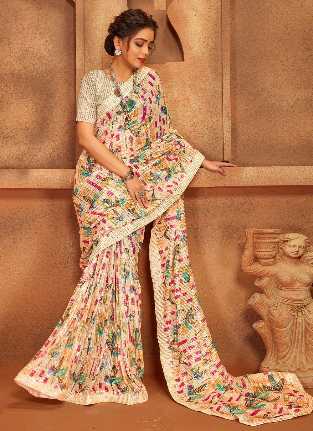 Trendy Saree Net Multi Colour Digital Print Saree