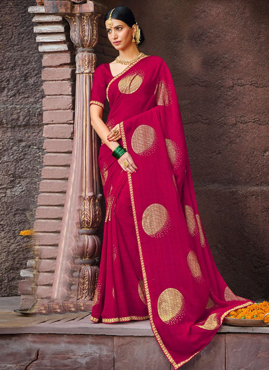 Trendy Saree Georgette Rani Fancy Work Saree