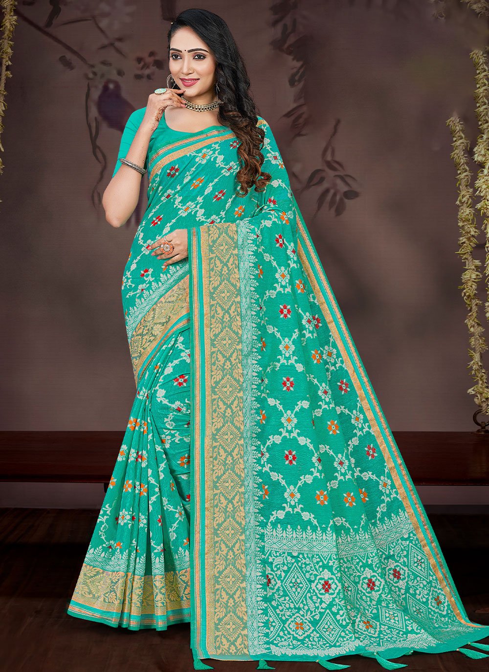 Trendy Saree Silk Turquoise Meena Saree