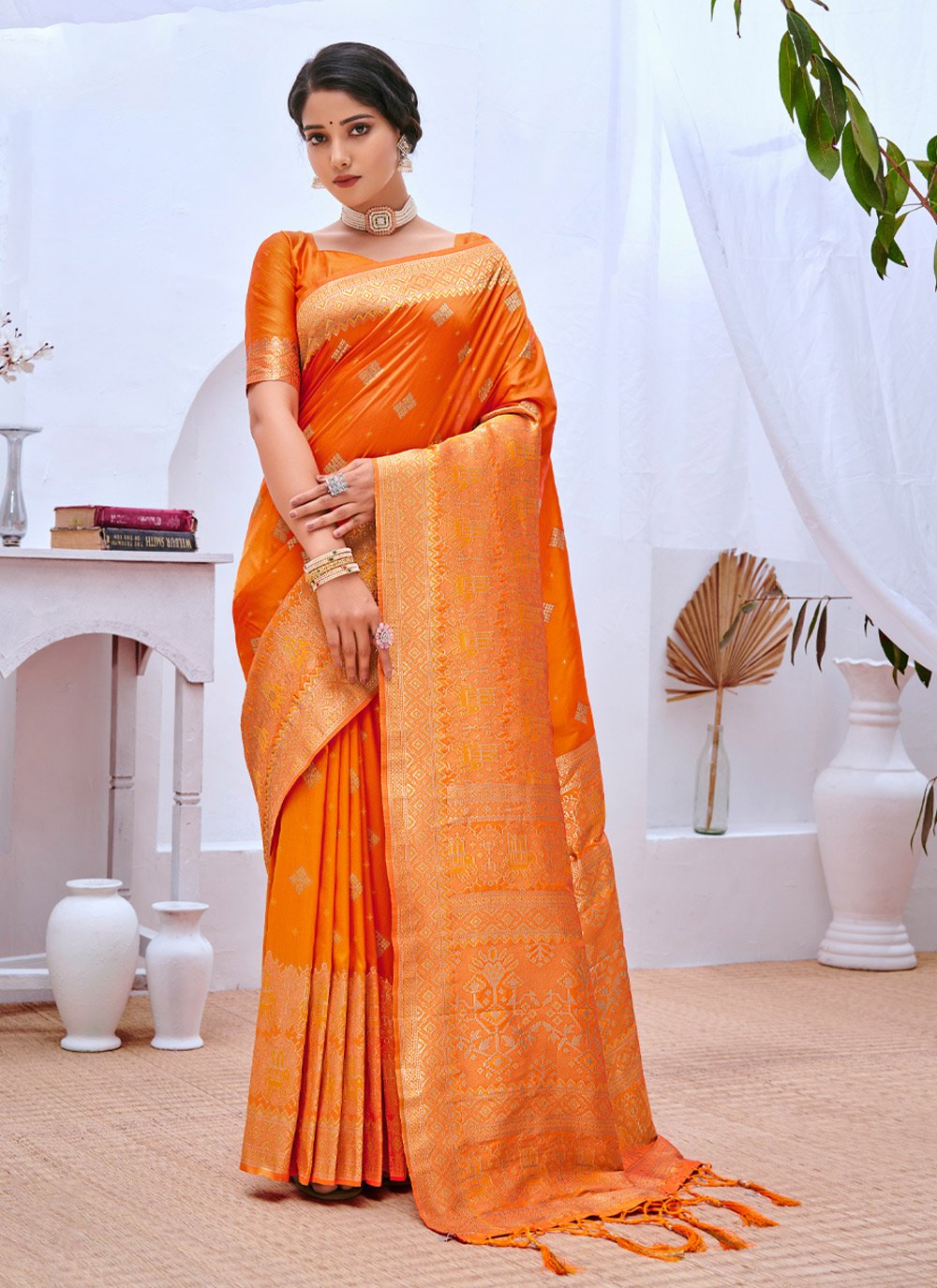 Trendy Saree Banarasi Silk Mustard Weaving Saree