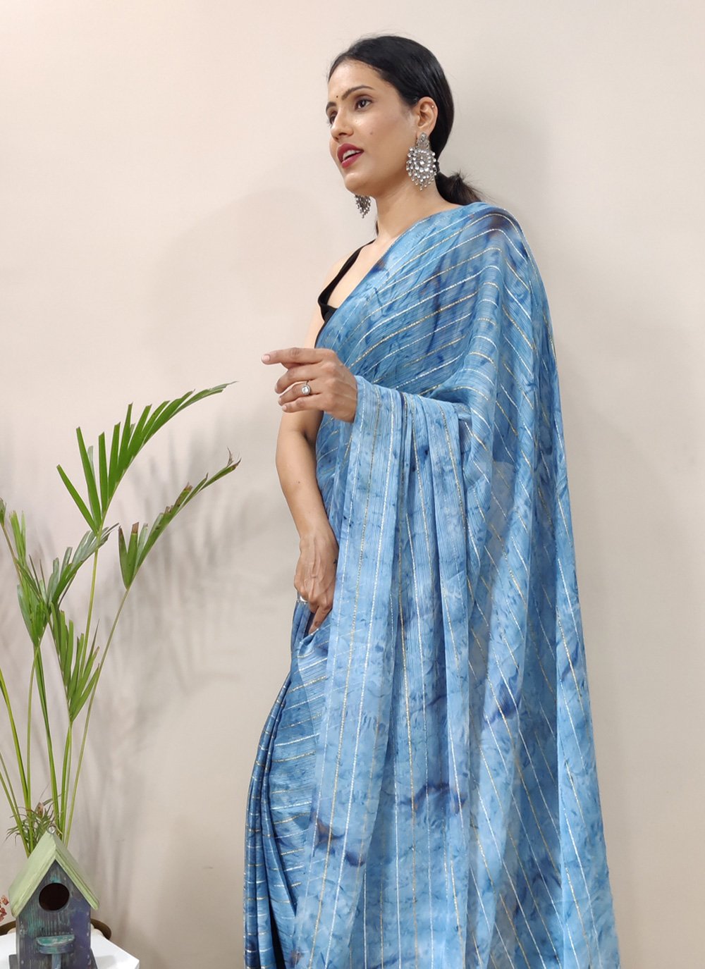 Trendy Saree Chiffon Viscose Aqua Blue Weaving Saree