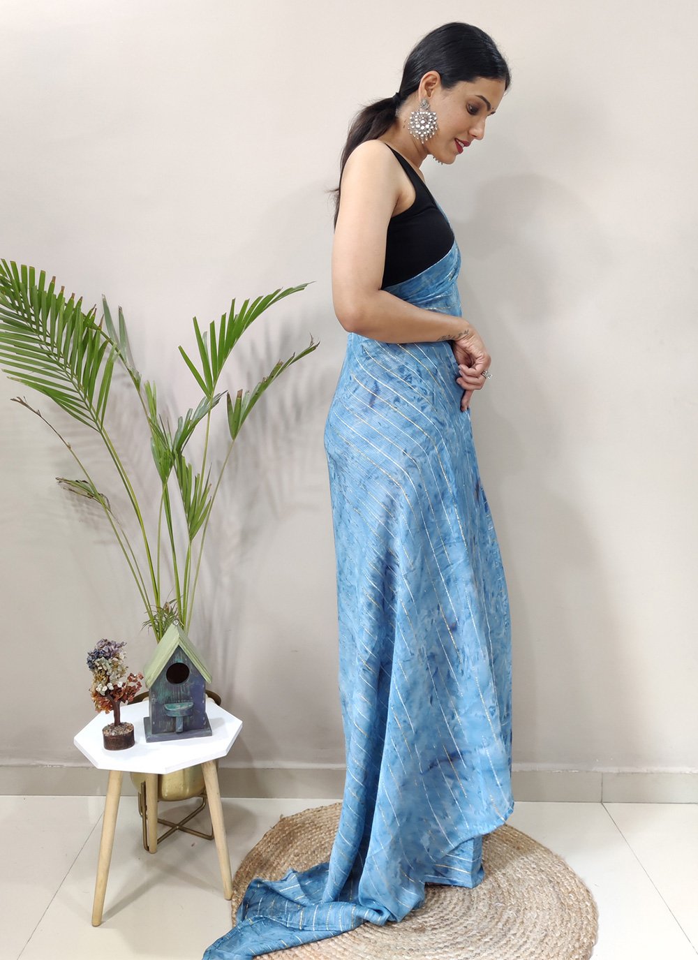 Trendy Saree Chiffon Viscose Aqua Blue Weaving Saree