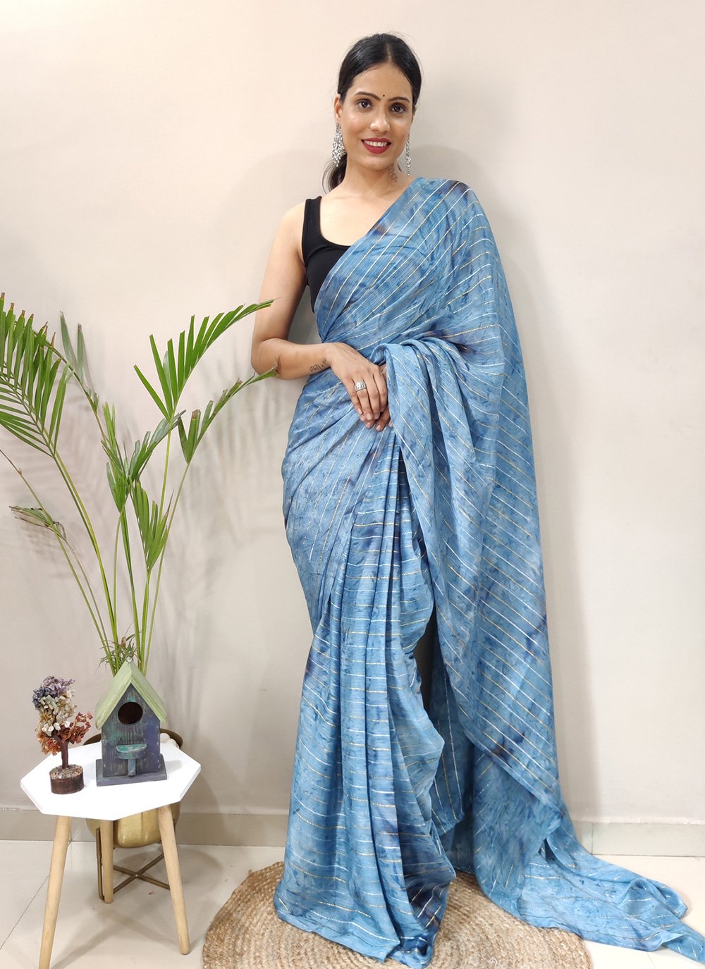 Trendy Saree Chiffon Viscose Aqua Blue Weaving Saree