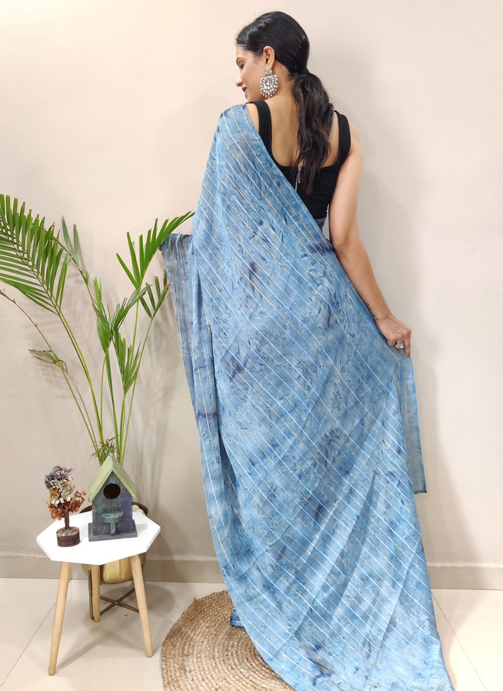 Trendy Saree Chiffon Viscose Aqua Blue Weaving Saree