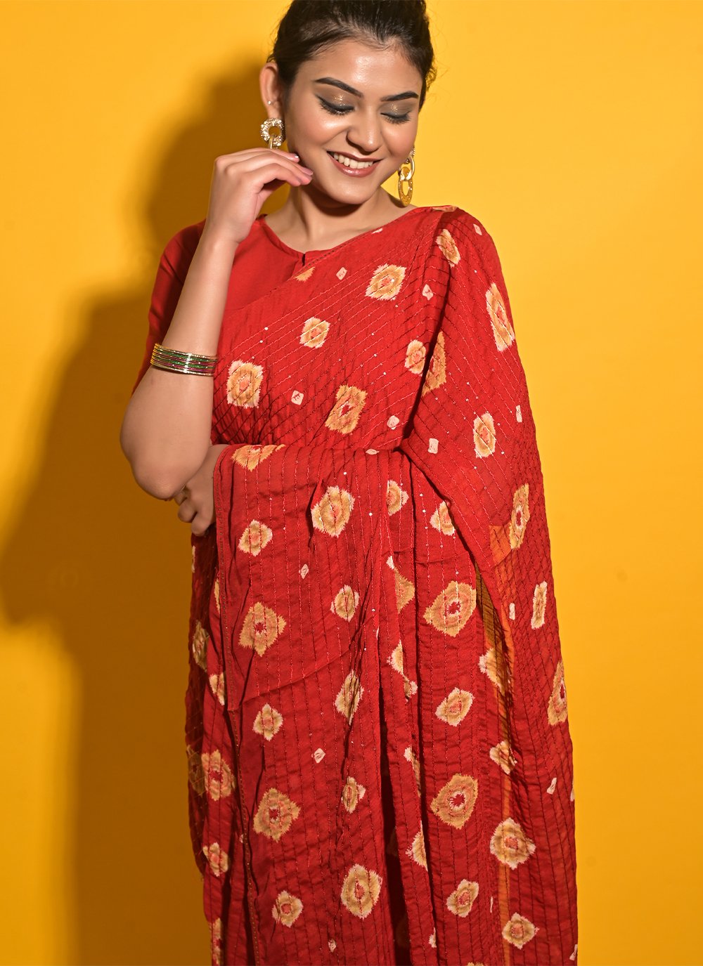 Trendy Saree Chiffon Red Print Saree