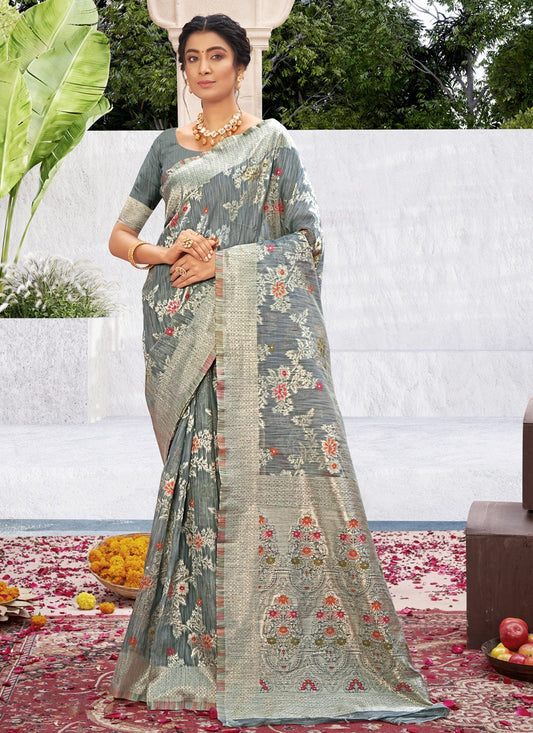 Trendy Saree Cotton Silk Grey Weaving Saree