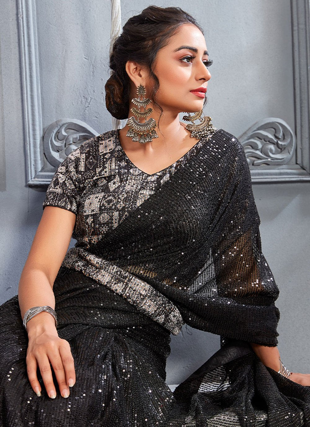 Trendy Saree Net Black Digital Print Saree