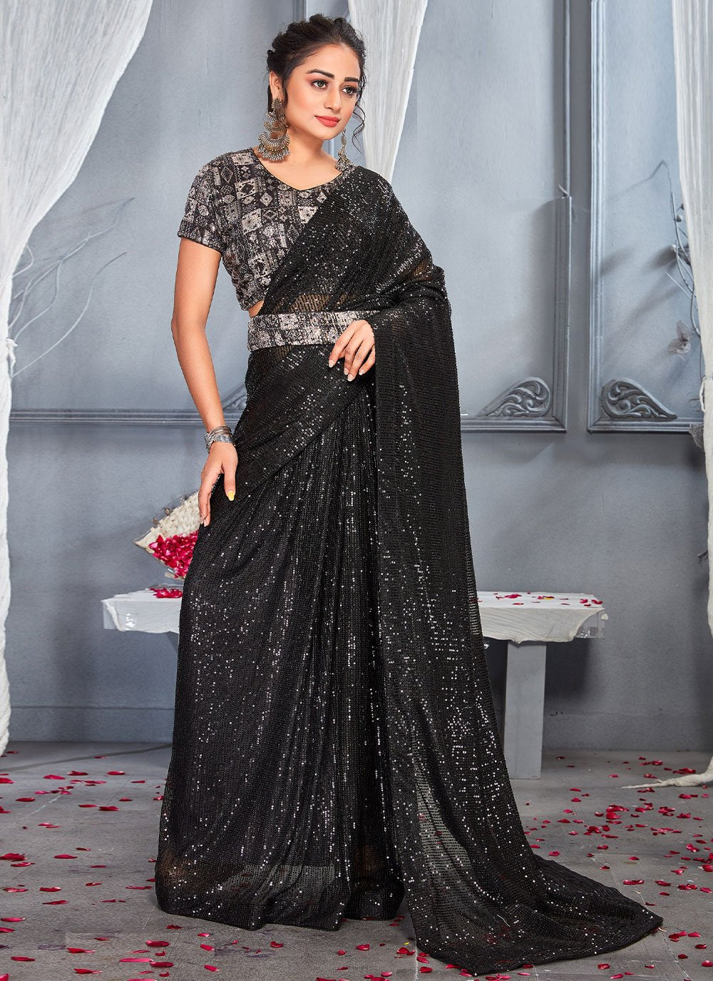 Trendy Saree Net Black Digital Print Saree