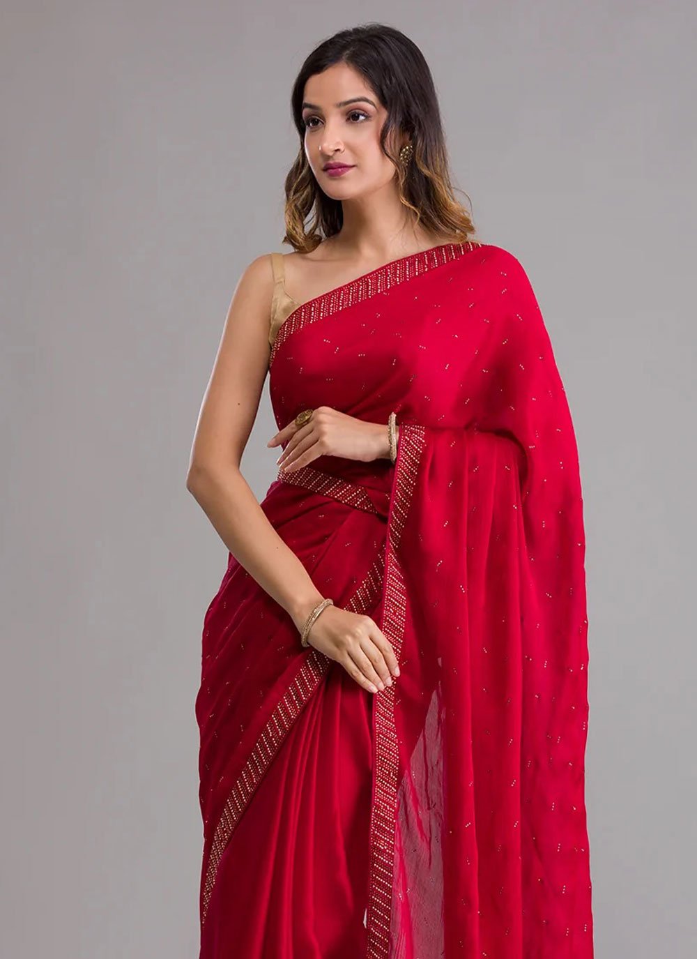 Trendy Saree Georgette Maroon Diamond Saree