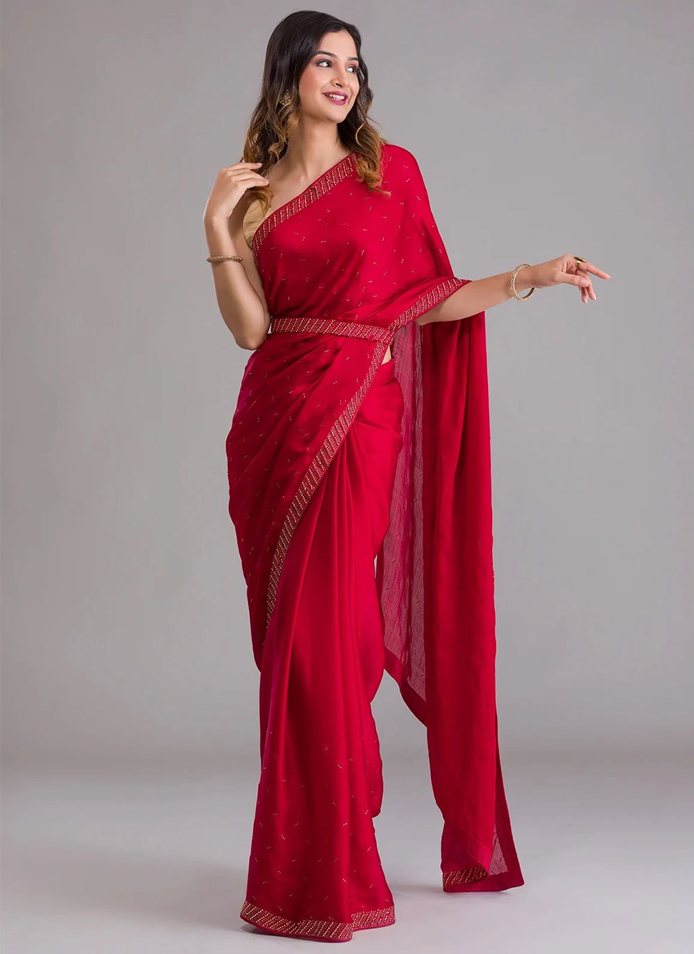 Trendy Saree Georgette Maroon Diamond Saree