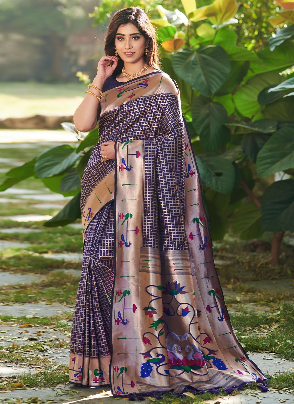 Trendy Saree Silk Blue Floral Patch Saree