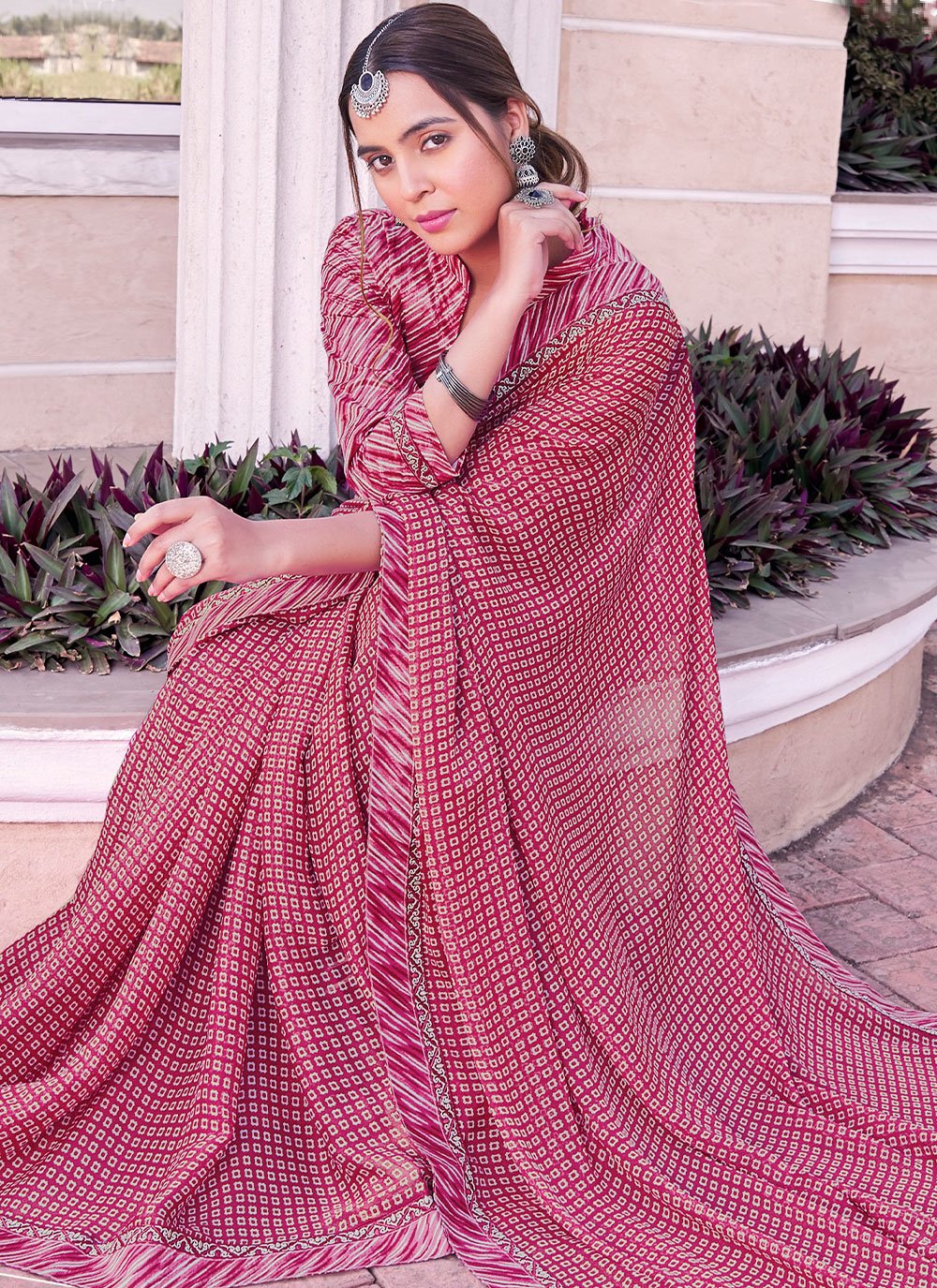 Trendy Saree Georgette Pink Print Saree