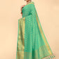 Trendy Saree Georgette Kanjivaram Silk Turquoise Patch Border Saree