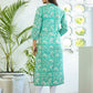 Designer Kurti Cotton Turquoise Buttons Kurtis