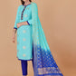 Salwar Suit Banarasi Silk Turquoise Booti Salwar Kameez