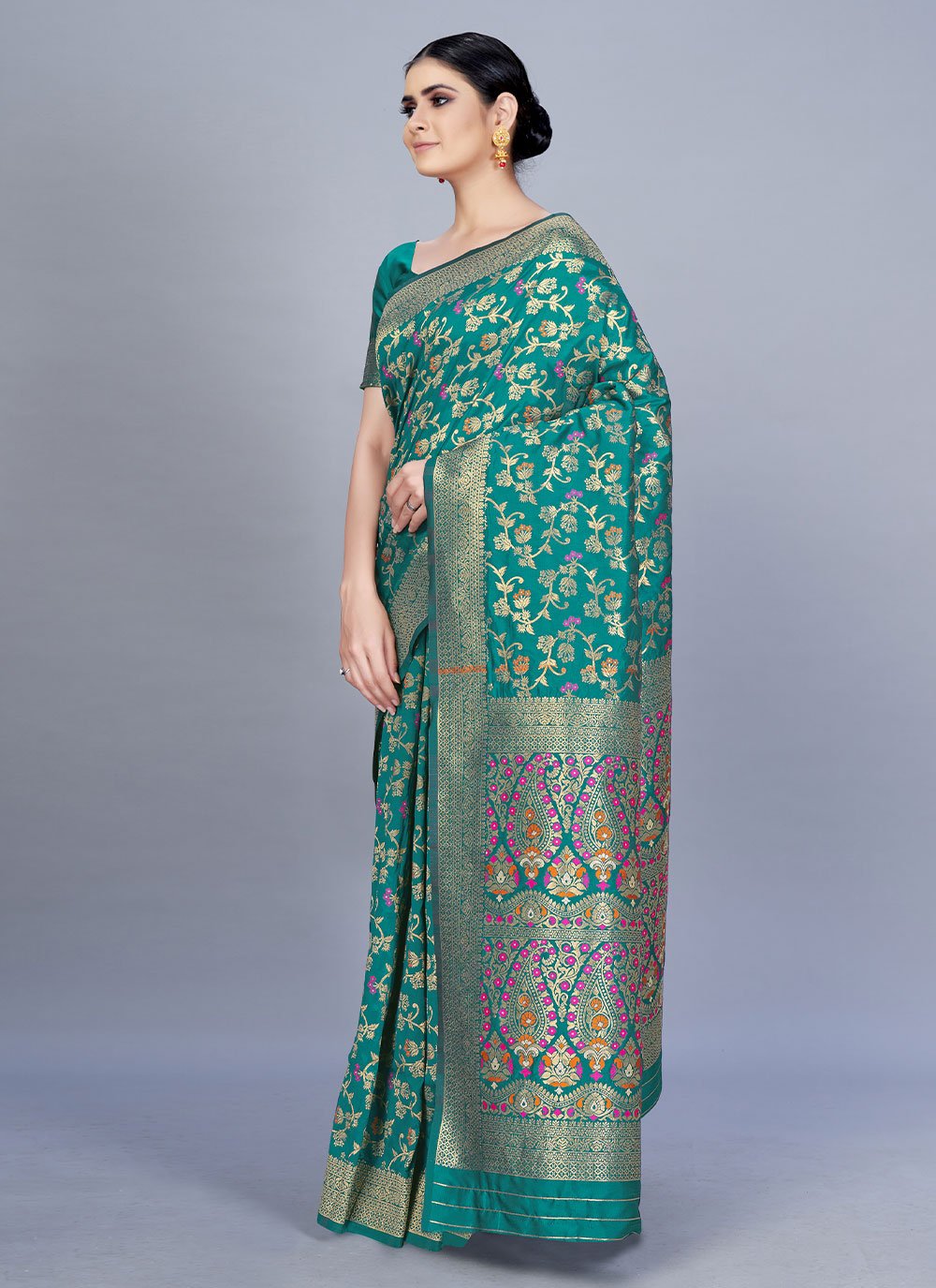 Classic Banarasi Silk Turquoise Woven Saree