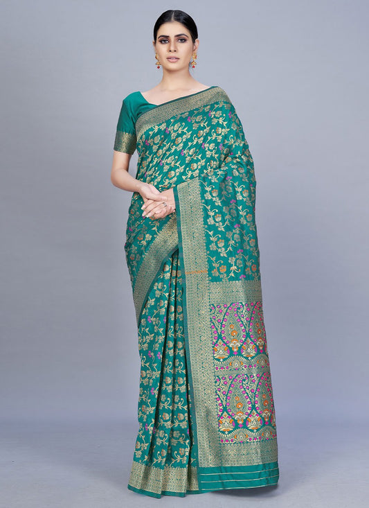 Classic Banarasi Silk Turquoise Woven Saree