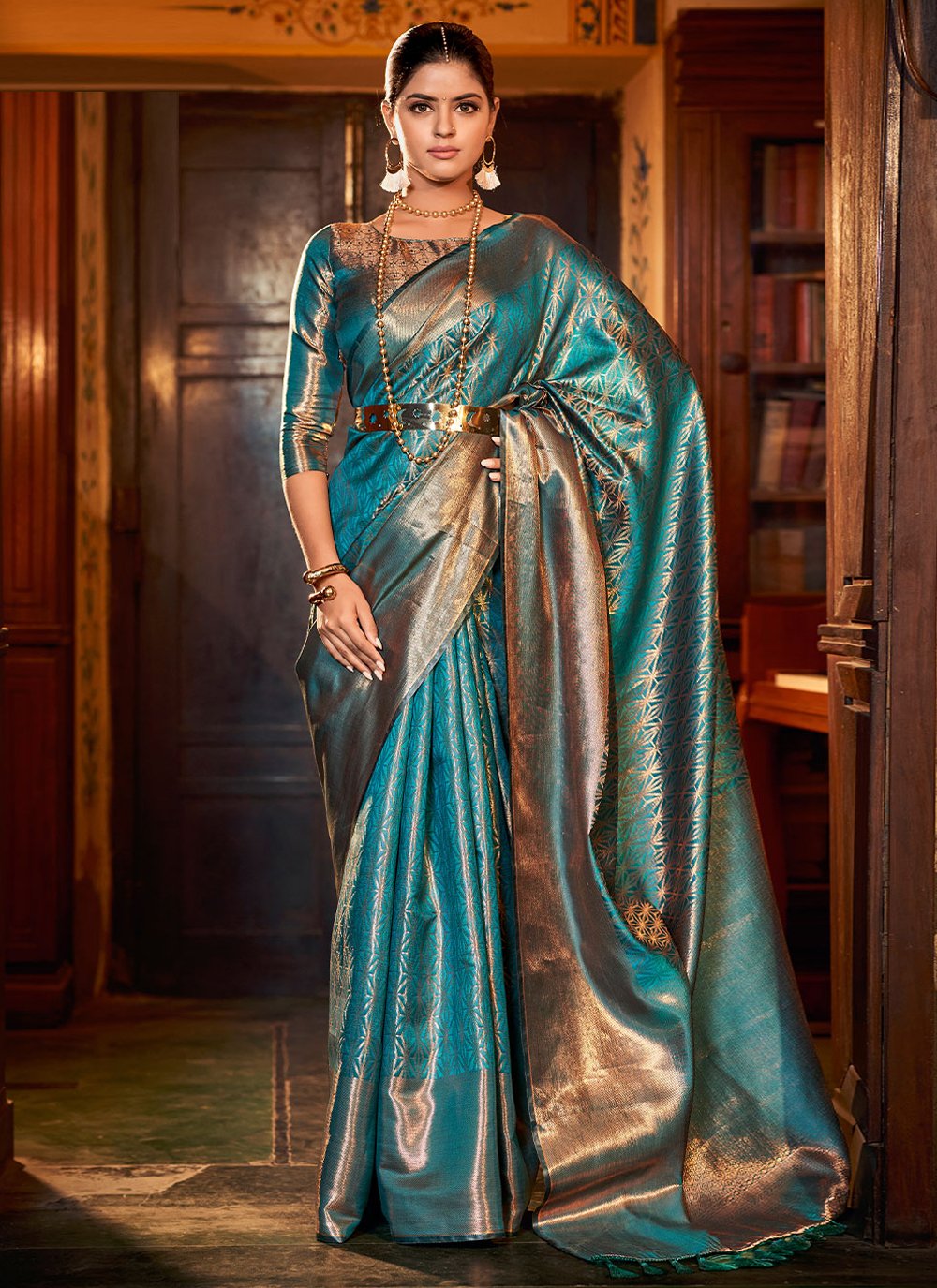 Classic Silk Turquoise Weaving Saree